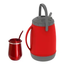 Kit Tereré Vino Garrafa Copo Térmico Bomba Vermelho Foto mini 1