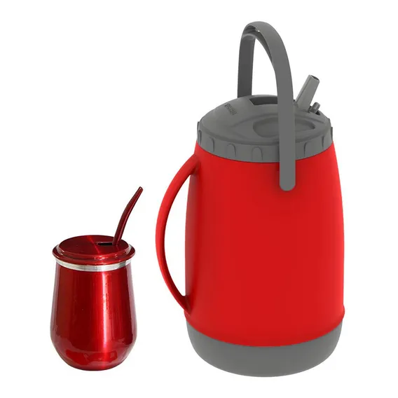 Kit Tereré Vino Garrafa Copo Térmico Bomba Vermelho Foto 1