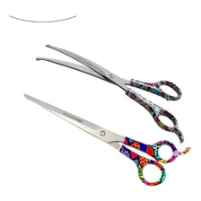 Kit Tesouras P/ Banho Tosa - Petshop - Curva E Reta Grooming Foto mini 1