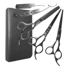 Kit Tesouras Profissionais Cabelo Barbeiro Fio Navalha Cor Prateado Foto  mini 1