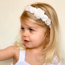 Kit Tiaras Faixas Para Bebês Crianças Newborn Flores Arranjo Cor Bege Foto mini 4