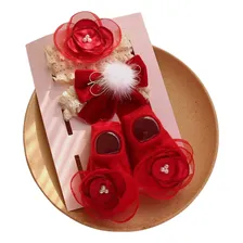 Kit Tiaras Faixas Sapato Meia Criança Newborn Flores Cor Vermelho -1 Foto mini 1