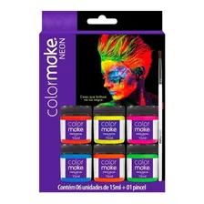 Kit Tinta Facial Maquiagem Artistica 6 Cores Neon + Pincel Foto mini 2