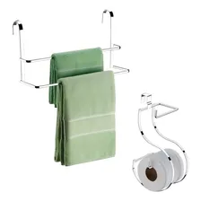 Kit Toalheiro Box Suporte Papeleira Duplo Cromado Em S Foto mini 1