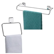 Kit Toalheiro Duplo Porta Toalha Argola Inox Cromado Future Foto  mini 1