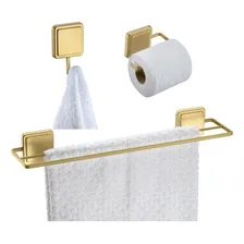 Kit Toalheiro Gancho Suporte Papel Higiênico Adesivo Dourado Foto mini 1