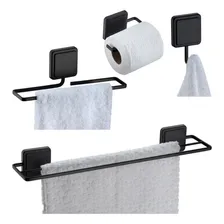 Kit Toalheiros Gancho Papeleira Banheiro Adesivo Preto Fosco Foto  mini 1