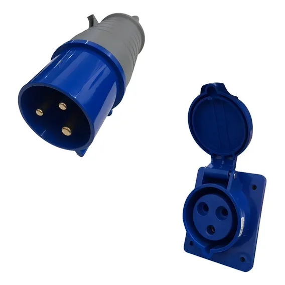 Kit Tomada Embutir + Plugue Industrial 32a Cor Azul Foto 1