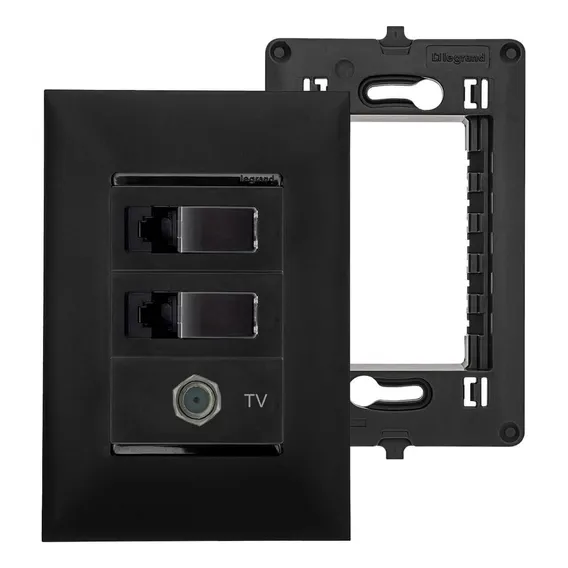 Kit Tomada Rj45 Cat6 Preta Dupla Pial Plus Com Tomada Antena Cor Preto Foto 1