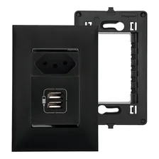 Kit Tomada Usb Preta Pial Plus 2400ma + Tomada Simples 10a Foto  mini 1