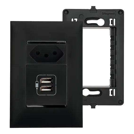 Kit Tomada Usb Preta Pial Plus 2400ma + Tomada Simples 10a Foto 1