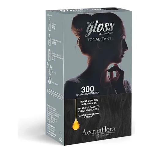 Kit Tonalizante Hidra Gloss - Acquaflora Castanho Tom 300 castanho escuro Foto 1