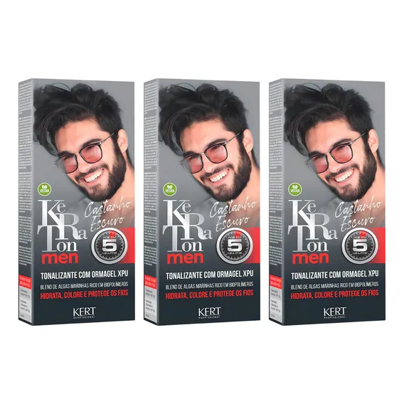 Kit Tonalizante Keraton Men Castanho Escuro Kert C/3 Foto 1