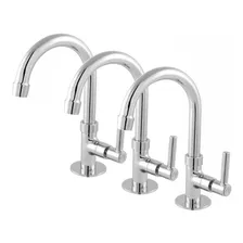 Kit Torneira Banheiro 3 Lavabo Torneira Banheiro Lavabo Mesa Acabamento Cromado Cor Prateada Foto mini 1