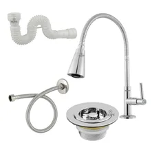 Kit Torneira Gourmet Bancada Mesa Abs Válvula+sifĂŁo+flexĂvel Cor Prateado Foto mini 1