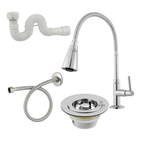 Kit Torneira Gourmet Bancada Mesa Abs Válvula+sifĂŁo+flexĂvel Cor Prateado Foto 1