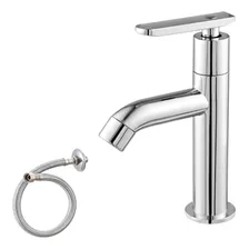 Kit Torneira Lavatorio Banheiro + Engate Flexível Malha Inox Acabamento Cromado Cor Prateado Foto mini 1