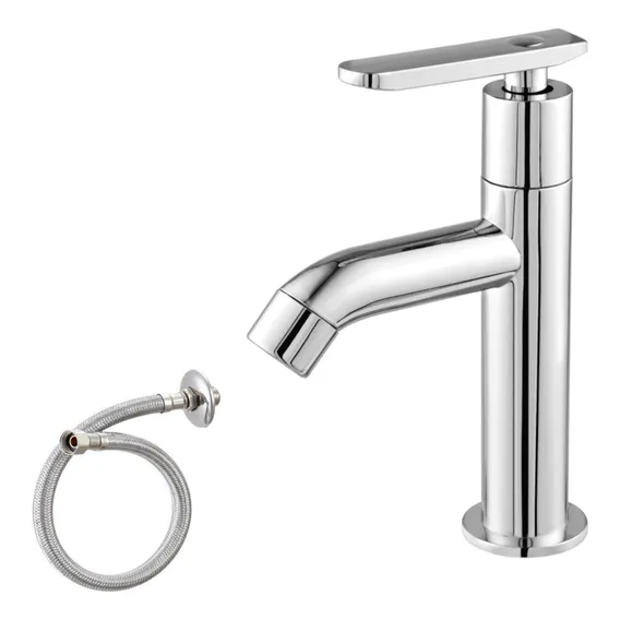 Kit Torneira Lavatorio Banheiro + Engate Flexível Malha Inox Acabamento Cromado Cor Prateado Foto 1