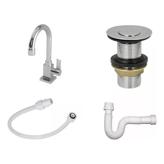 Kit Torneira Luxo + Válvula Click 7/8''b + Sifão Pvc +engate Acabamento Cromado Foto 1