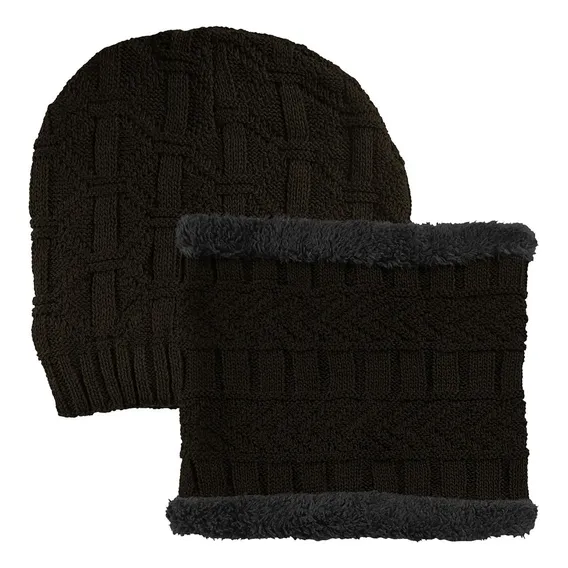 Kit touca e cachecol gola gorro frio inverno forrada Redstar VSI01012 cor marrom desenho do tecido liso Foto 1