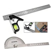 Kit Transferidor Grau Inox 180 Graus + Esquadro Combinado Foto mini 1
