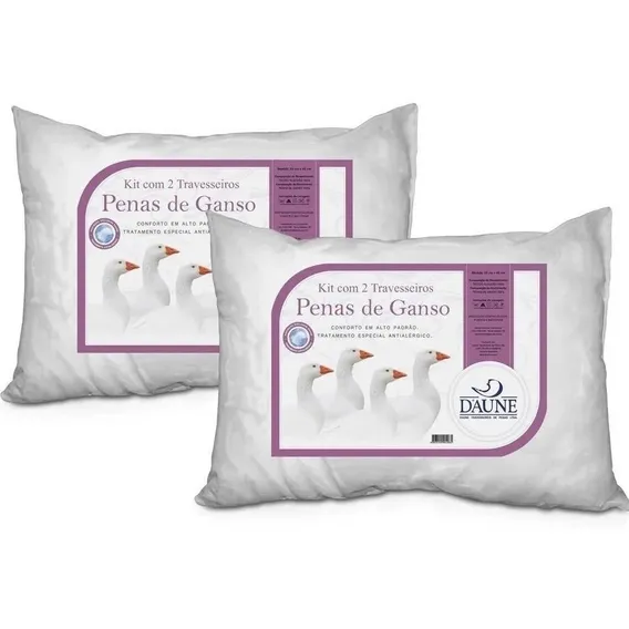 Kit travesseiros 2peças 45x65cm 100% penas de ganso Daune cor branco Foto 1