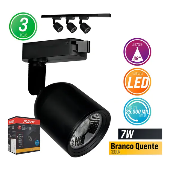 Kit Trilho Elegance T1 1m y 3 Spot Led 7 W Am3000k Avant Foto 1