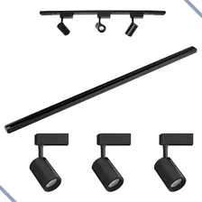 Kit Trilho Eletrificado 1 Metro C/ 3 Spot De 7w Preto Branco 4000k Branco Neutro Foto mini 1