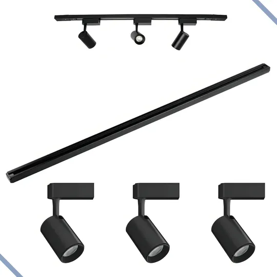 Kit Trilho Eletrificado 1 Metro C/ 3 Spot De 7w Preto Branco 4000k Branco Neutro Foto 1