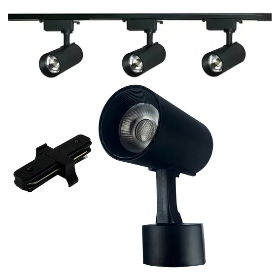 Kit Trilho Eletrificado 1m Preto + 3 Spots Led 7w Frio Foto 1