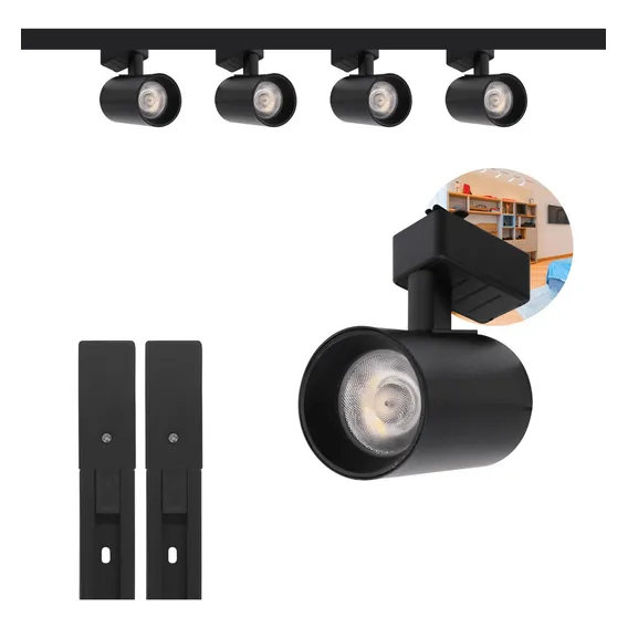 Kit Trilho Eletrificado 2m + 4 Spots Led 7w Preto Quente Foto 1