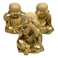 Kit Trio Buda Ouro Cego Surdo Mudo Estatueta Monge Paz Harmonia Foto mini 1