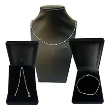 Kit Trio Prata 925 Tornozeleira Pulseira Colar Bolinhas Elo Diâmetro 45 cm Foto mini 1