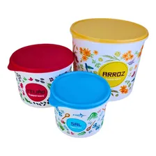 Kit Tupperware Caixa de Mantimento Arroz 5kg Plus + Feijão 2kg + Sal 1,3kg Floral Foto mini 2