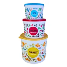 Kit Tupperware Caixa de Mantimento Arroz 5kg Plus + Feijão 2kg + Sal 1,3kg Floral Foto mini 1