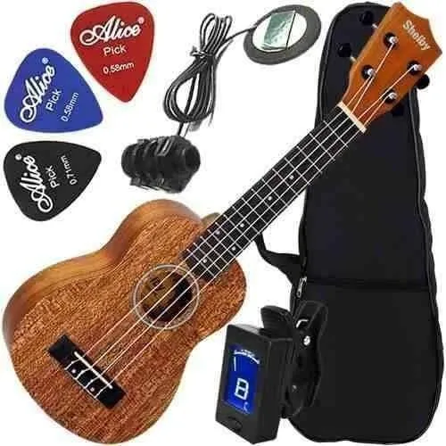 Kit Ukulele Elétrico Soprano Mogno Com Afinador Su21m Shelby Foto 1