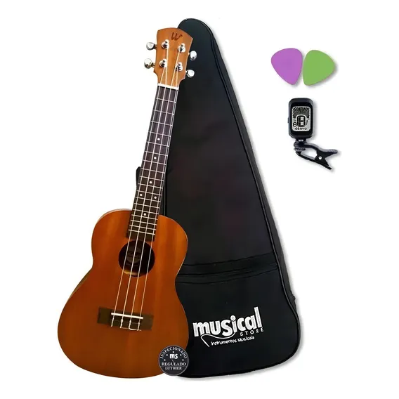 Kit Ukulele Winner Concert 23 Sapele Palhetas Afinador Bag Foto 1