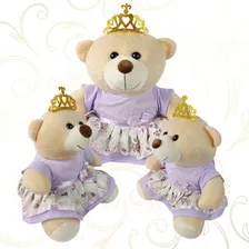 Kit Ursinhos Pelucia Princesa Coroa Enfeite Temático Fofinho Cor Lilás Foto mini 1