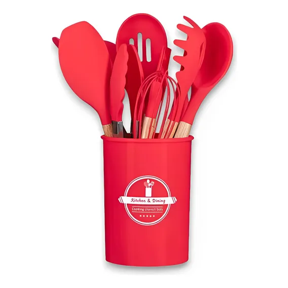 Kit Utensílio De Silicone 7 Peças - Em Casa Tem Cor Vermelho Foto 1