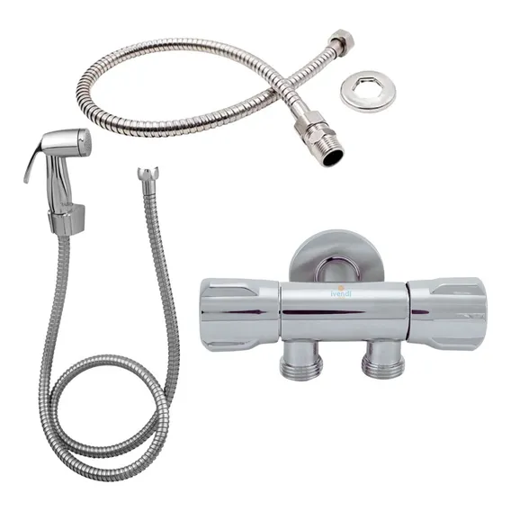 Kit Valvula Registro Duplo + Ducha Higienica + Engate 60cm Cor Prateado Foto 1