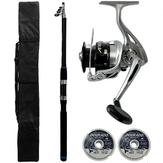 Kit Vara Telescopica Molinete + Porta Vara Linha Pesca Praia Cor Kit Vara 2.70m Molinete Porta Vara Foto 1