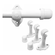 Kit Varão Simples Cortina 2m 19mm Suporte Ponteira Madeira Cor Branco (madeira) Foto  mini 1