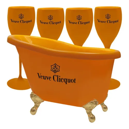 Kit Vintage Banheira Champanheira Laranja + 4 Taça Espumante Veuve Clicquot Foto 1