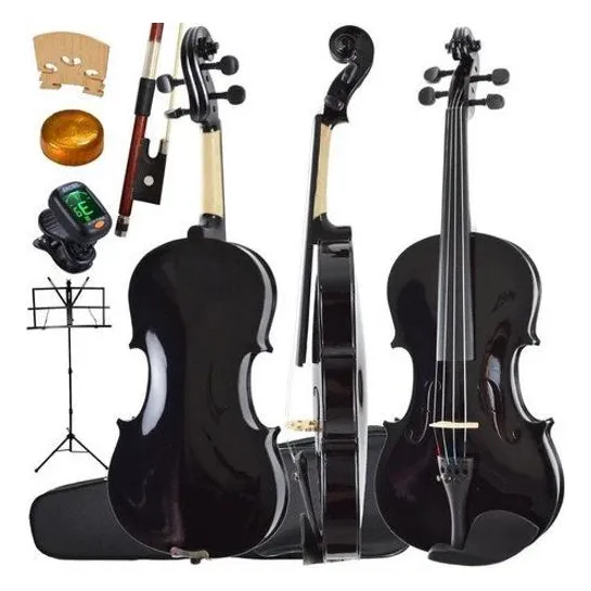 Kit Violino Canhoto Preto 4/4 Estojo Arco Breu Foto 1