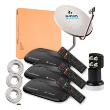 Kit Vivensis Antena + Lnbf Quadruplo + 3 Receptor + 3 Cabos Foto  mini 1