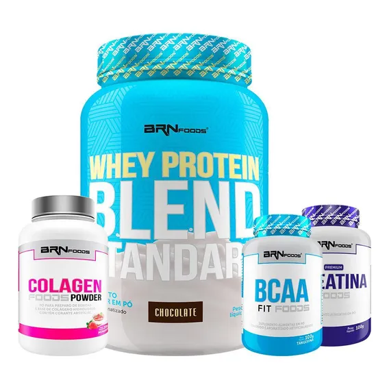 Kit Whey Blend 900g+ Creatina Foods 100g+ Bcaa Fit Foto 1