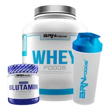Kit Whey Foods 2kg + Premium Glutamina + Coqueteleira Brn Sabor Morango Foto mini 1