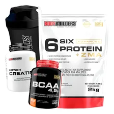 Kit Whey Protein 2kg (six Protein) + Creatina + Bcaa + Copo Sabor Morango Foto mini 1