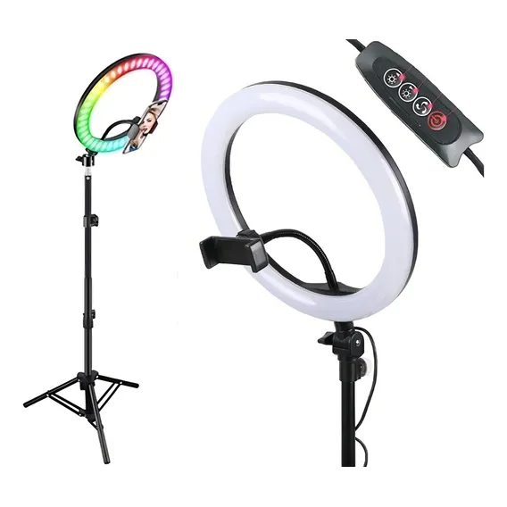 Kit Youtuber Led Ring Light Refletor Rgb Suporte Celular 5w Usb Foto 1