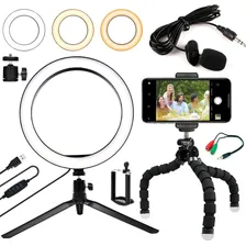 Kit Youtuber Microfone Celular Tripé Iluminador Ring Light Foto mini 1